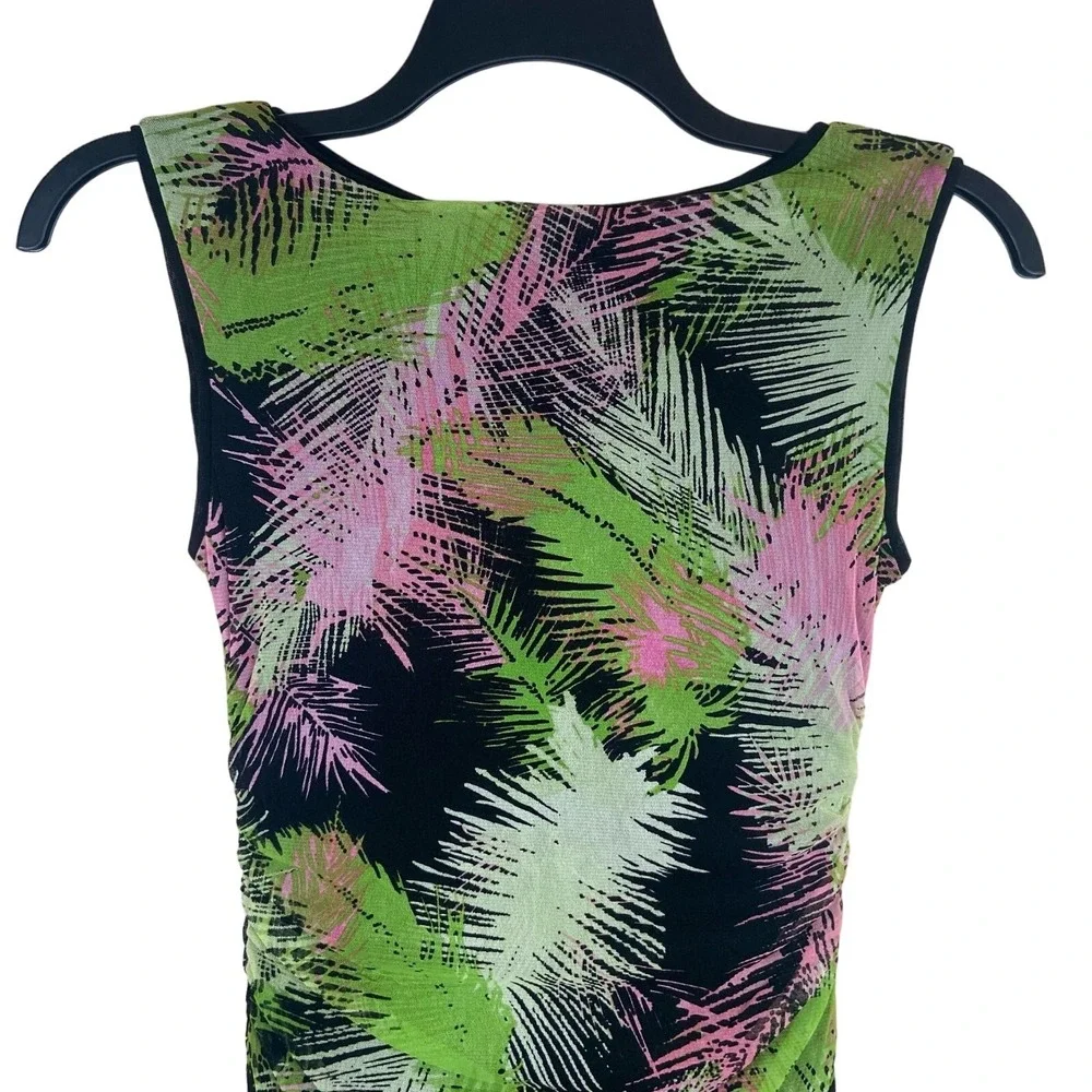 Kay Unger Palm Print Bodycon Midi Dress Women's Large Resort Vacation Tropical‎